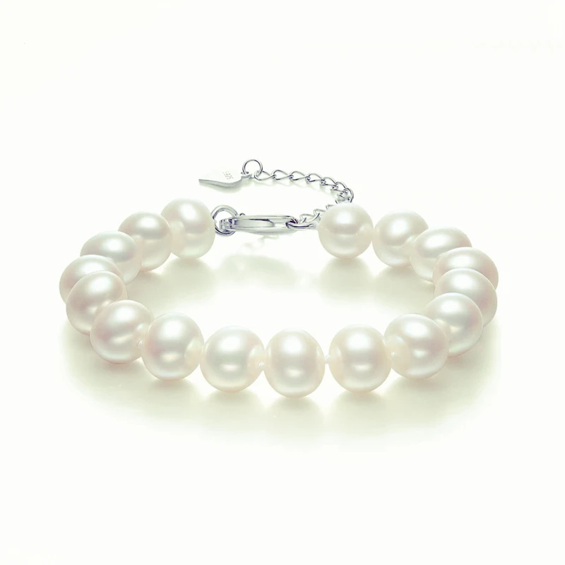 

VOJEFEN Freshwater Round Pearl Bracelet Silver 925 Original Elegant White Pearl Pearl Bracelets for Women 7-8mm Love Bracelet