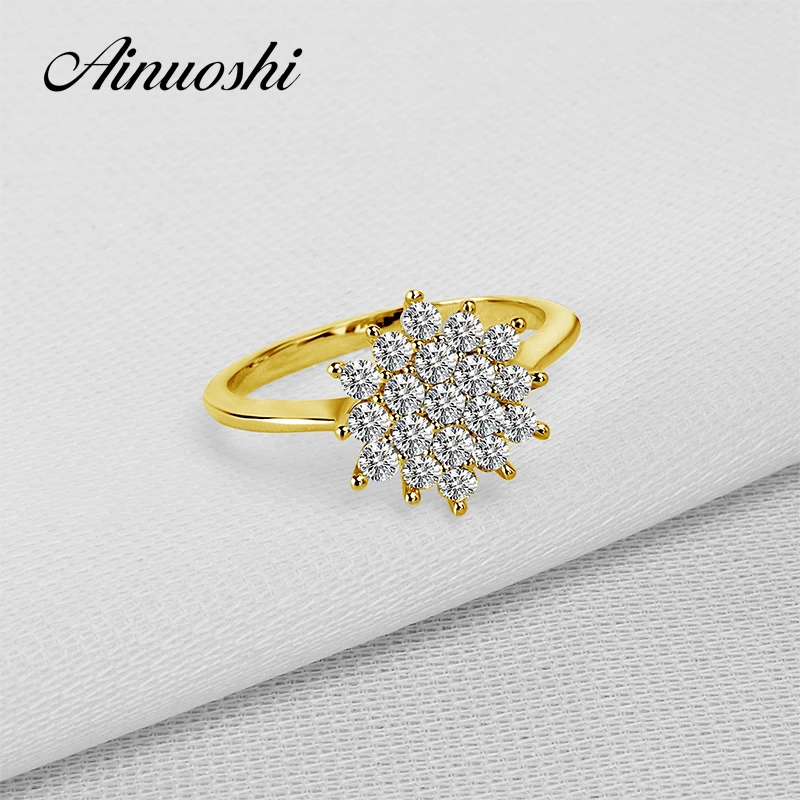 AINUOSHI 14 K массивная, желтая, Золотая кольцо с кисточкой SONA, имитация бриллиантов ювелирные изделия Anillos Подсолнух CZ свадебное кольцо для