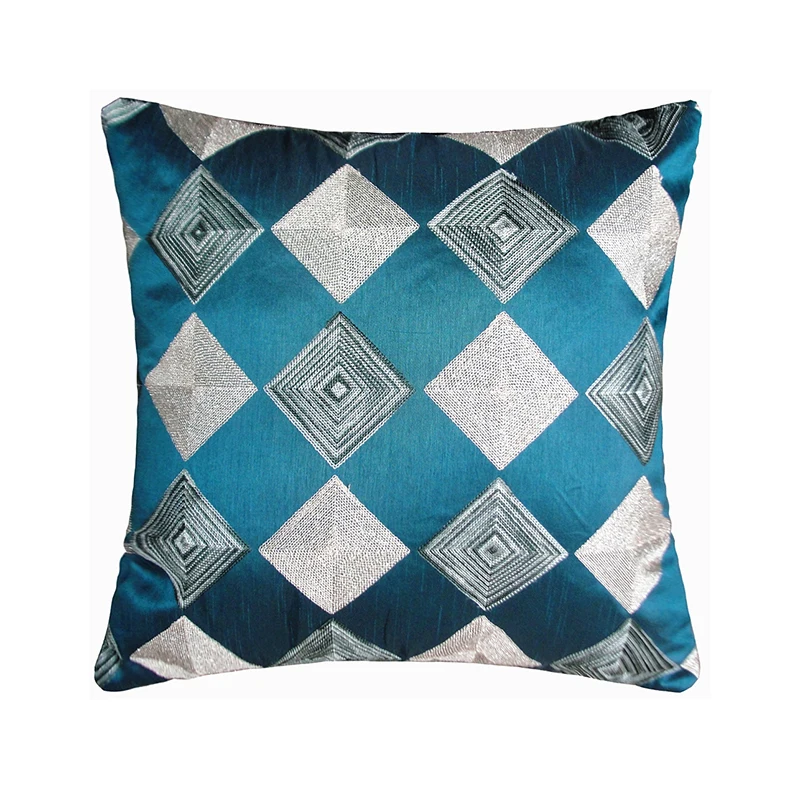 RUBIHOME European Style Embroidery Blue Silver Geometry Design Decorative Cover Throw Pillowcase Home Decor Sofa Seat