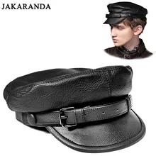 RY0116 унисекс Южнокорейский стиль натуральная кожа Встроенная плоская шляпа для мужчин и женщин Личность локомотив панк черные бейсболки