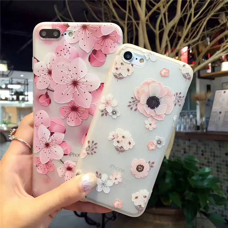 Pink cherry blossoms Phone Case For iphone x 8x cover Silicone TPU Frosted Back shell for iPhone 7 7Plus 8 8plus 6 6s Coke case |