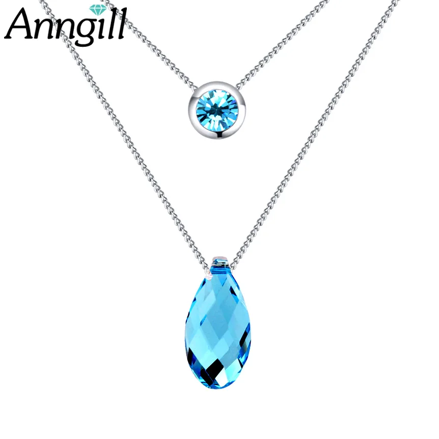 

Real Water Drop Crystal From Swarovski Multi Layered Necklace Jewelry Woman Silver Chain Necklaces & Pendants Bijoux Femme Gift