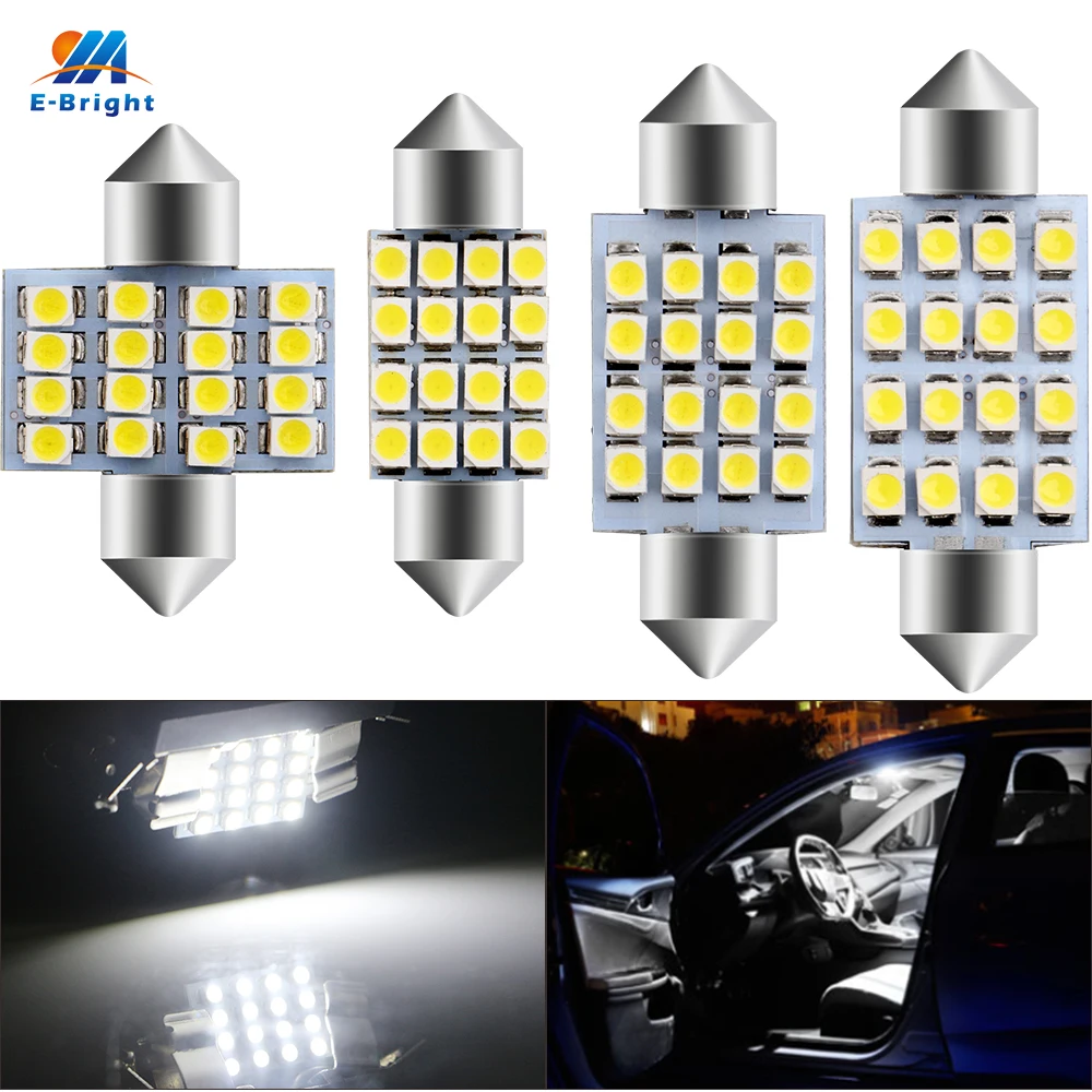 200 шт. C5W 31 мм/36 мм/39 мм/41 мм белый 3528 1210 16 SMD гирлянда купол светодиодный светильник
