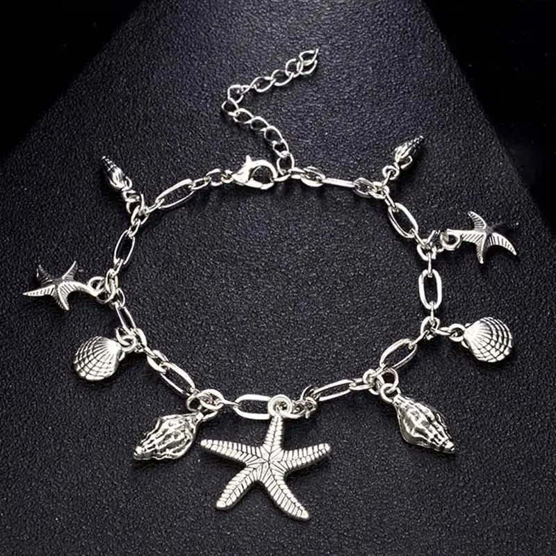 

Bohemian Starfish Shell Pendant Anklets For Women Fashion Silver Color Conch Ankle Bracelets On The Leg Boho Beach Accessories