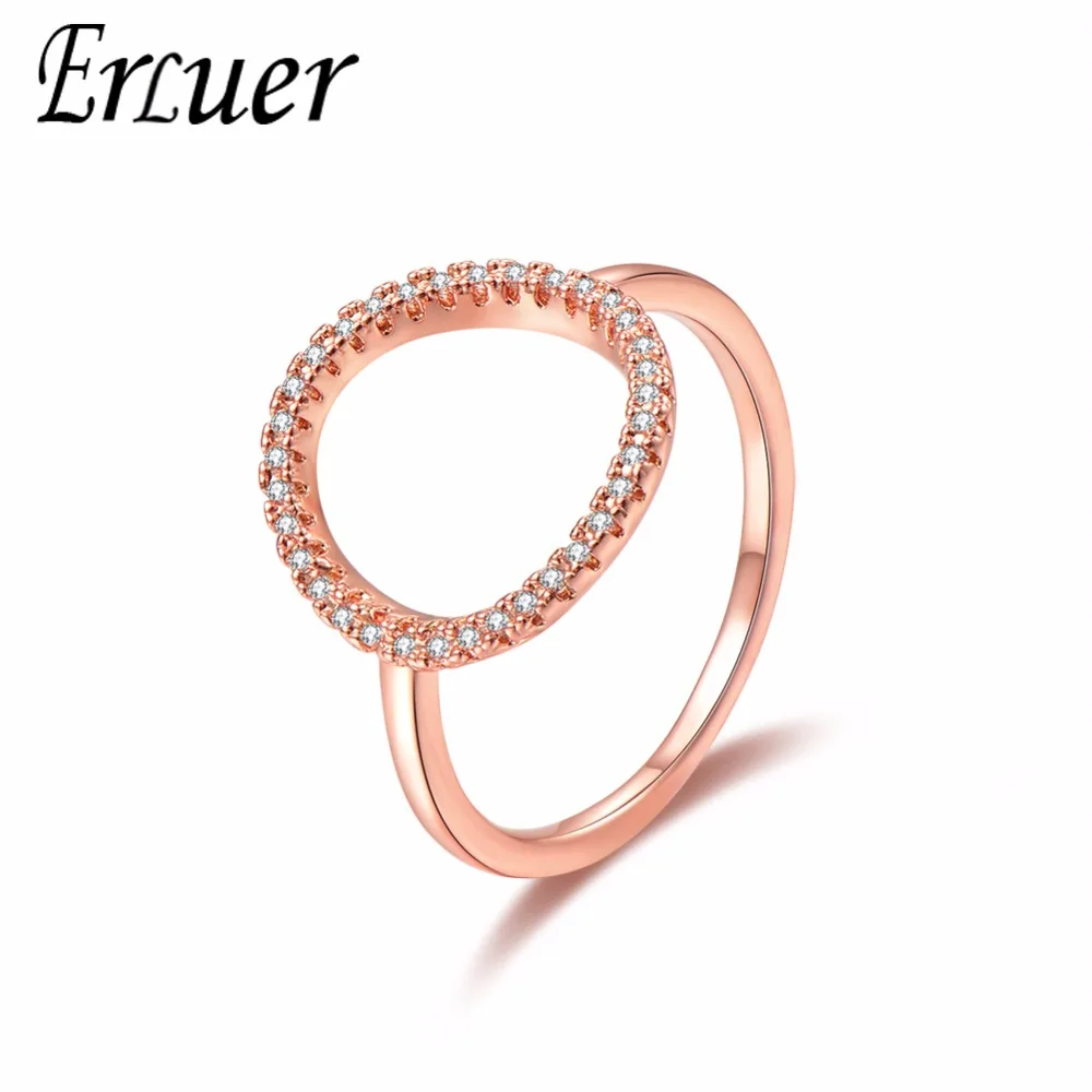 

ERLUER Trendy Women Ring Round Charm Cubic Zircon Crystal Rose Gold Wedding Rings for Girls Female Party Jewelry Valentine Gifts