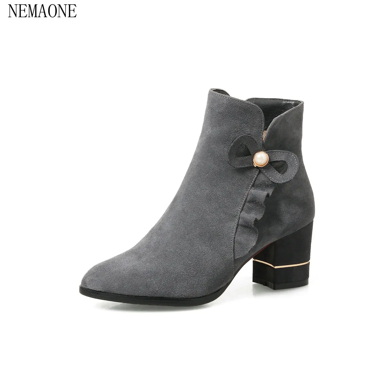 

NEMAONE shoes 2017 solid women joining together fashion square thick heels ankle boots round toe ankle boots concise side zipper