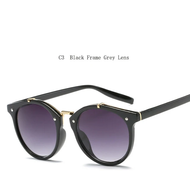 Винтажные Круглые Солнцезащитные очки с заклепками для женщин и мужчин, брендовые дизайнерские очки UV400, градиентные женские роскошные элегантные солнцезащитные очки кошачий глаз - Цвет линз: C3