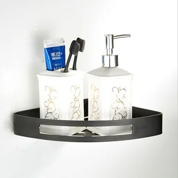 

Black Single Tier Bathroom Shelves Creative 304 Stainless Steel Dual Tier Kithchen Shelf Triangle Bathroom Towel Rack with Hooks