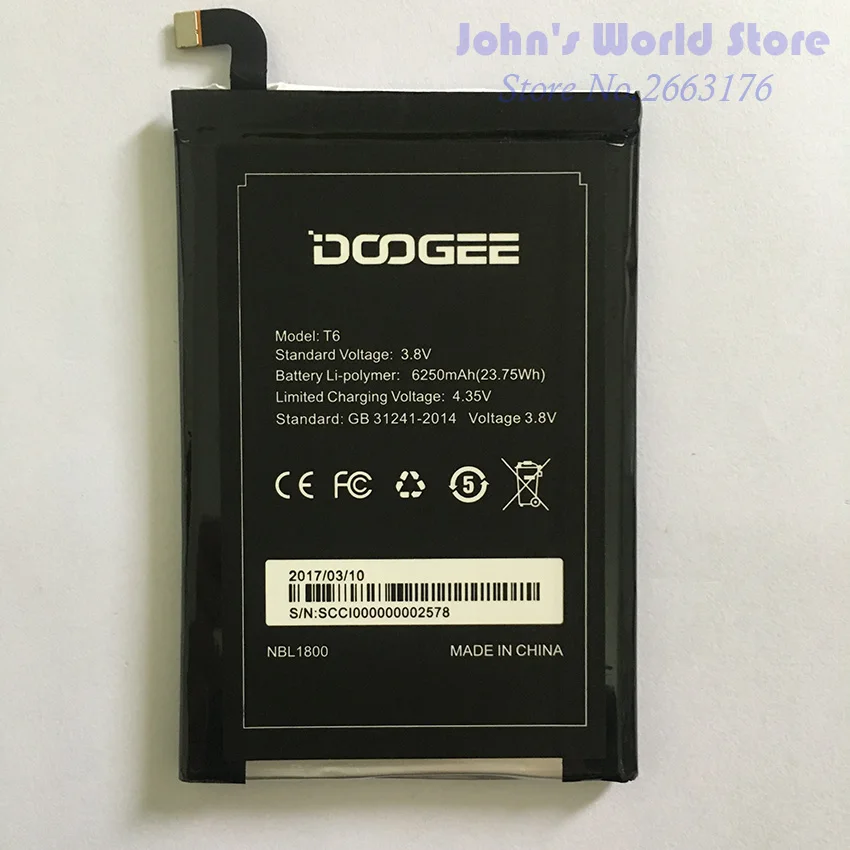 Аккумулятор Homtom HT6 6250 мАч Новые запасные аккумуляторы для телефона и DOOGEE T6 |