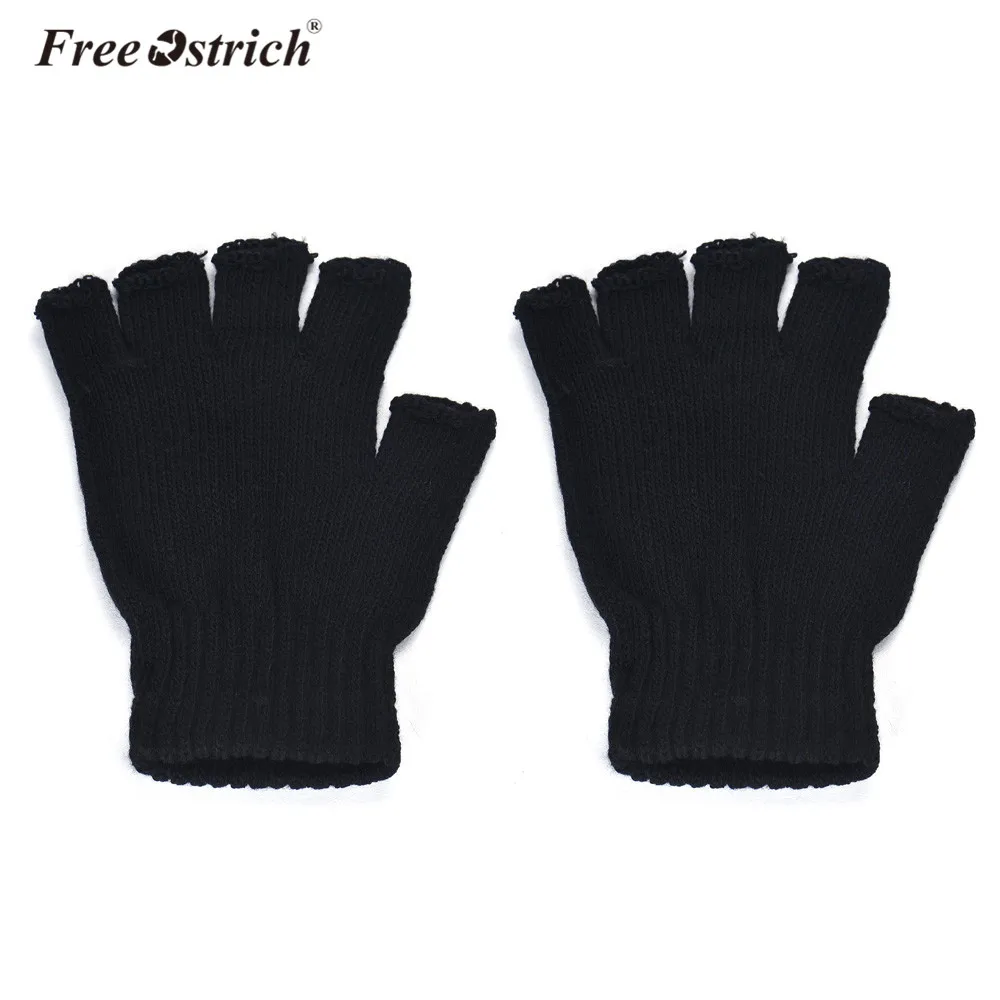 Страуса Повседневное осень-зима Для мужчин перчатки черные трикотажные эластичные теплые перчатки палец перчатки, варежки без пальцев мужской A1620