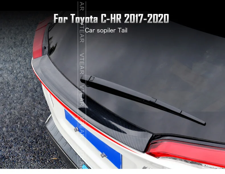 Vtear for Toyota C-HR CHR carbon fiber car sopiler Tail decoration panel cover Chromium Styling Sticker accessories