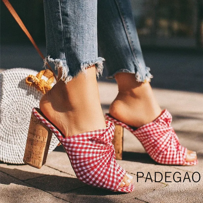 

Women Shoes 2019 Summer Sexy Elegant Party Slippers Women Fashion Korean Style Plaid Flip Flops