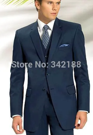 FREE shipping/Latest Design Custom Made Two Button Navy Blue Groom Tuxedos/Notch Lapel Best Man Groomsman Men Wedding Suitsweddi