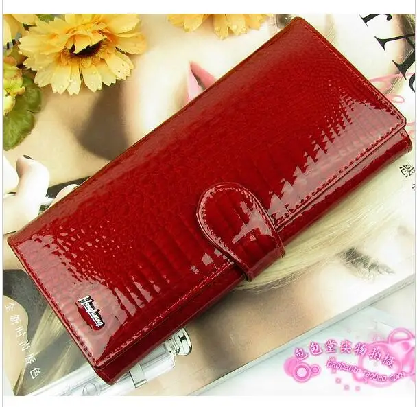  Classic crocodile pattern cowhide leather  long design women wallet   genuine leather  japanned female wallet 