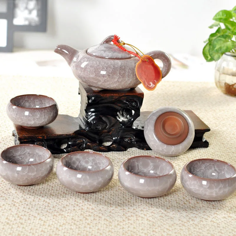 Горячая чайные наборы кунг-фу 1 шт. китайский фарфоровый чайник+ 6 шт. чайная чашка домашний офис фиолетовый песок посуда для напитков чайные сервизы Чай сервис