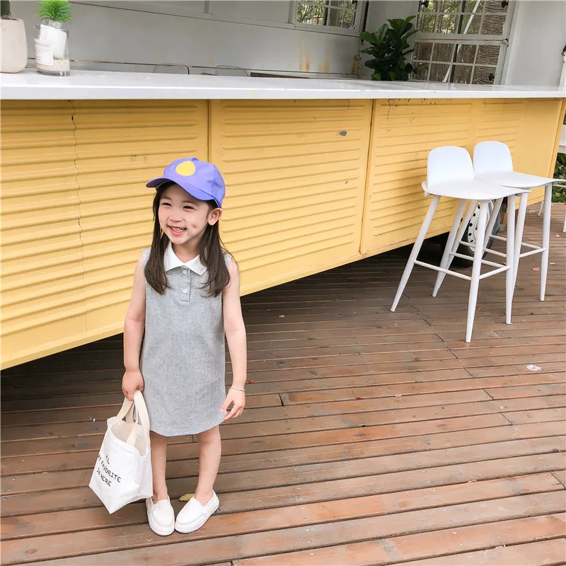 

2019 Summer New Arrival korean style cotton matching colors sleeveless casual all-match dress for cute sweet baby girls