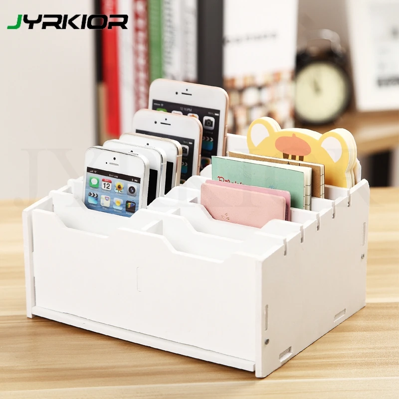 

Wooden Mobile Phone Management Storage Box Creative Desktop Office Meeting Finishing Grid Multi Cell Phone Rack Shop Display
