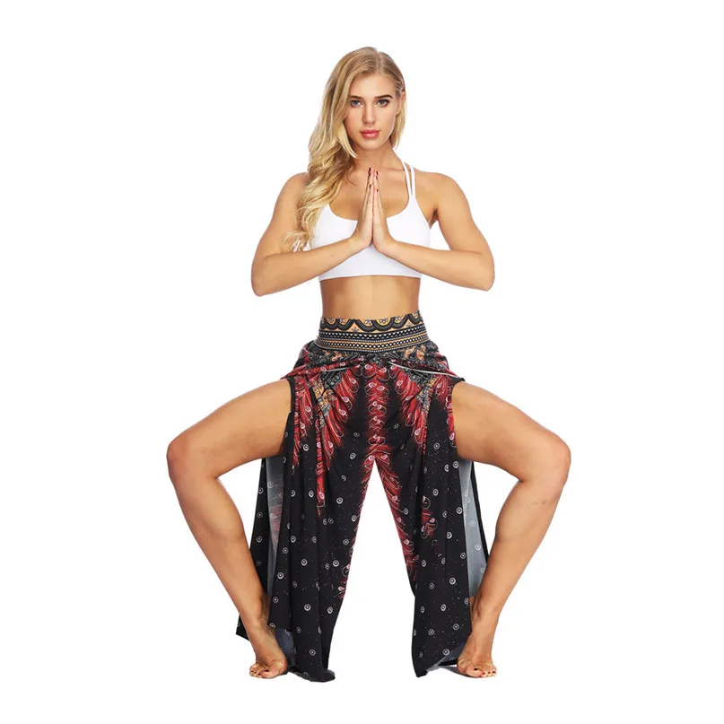 Women Yoga Pants Ladies Loose Elastic Fabric Yoga pants Women High Waist Sexy Flared Trousers Open Fork Leg Leggings #J09#F (24)