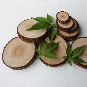 

8-9cm Set of 6 Natural Round Unfinished Wood Bigs Coasters Slices Pine Rustic Tree Branch Vintage Wedding Decorations Hight 1CM