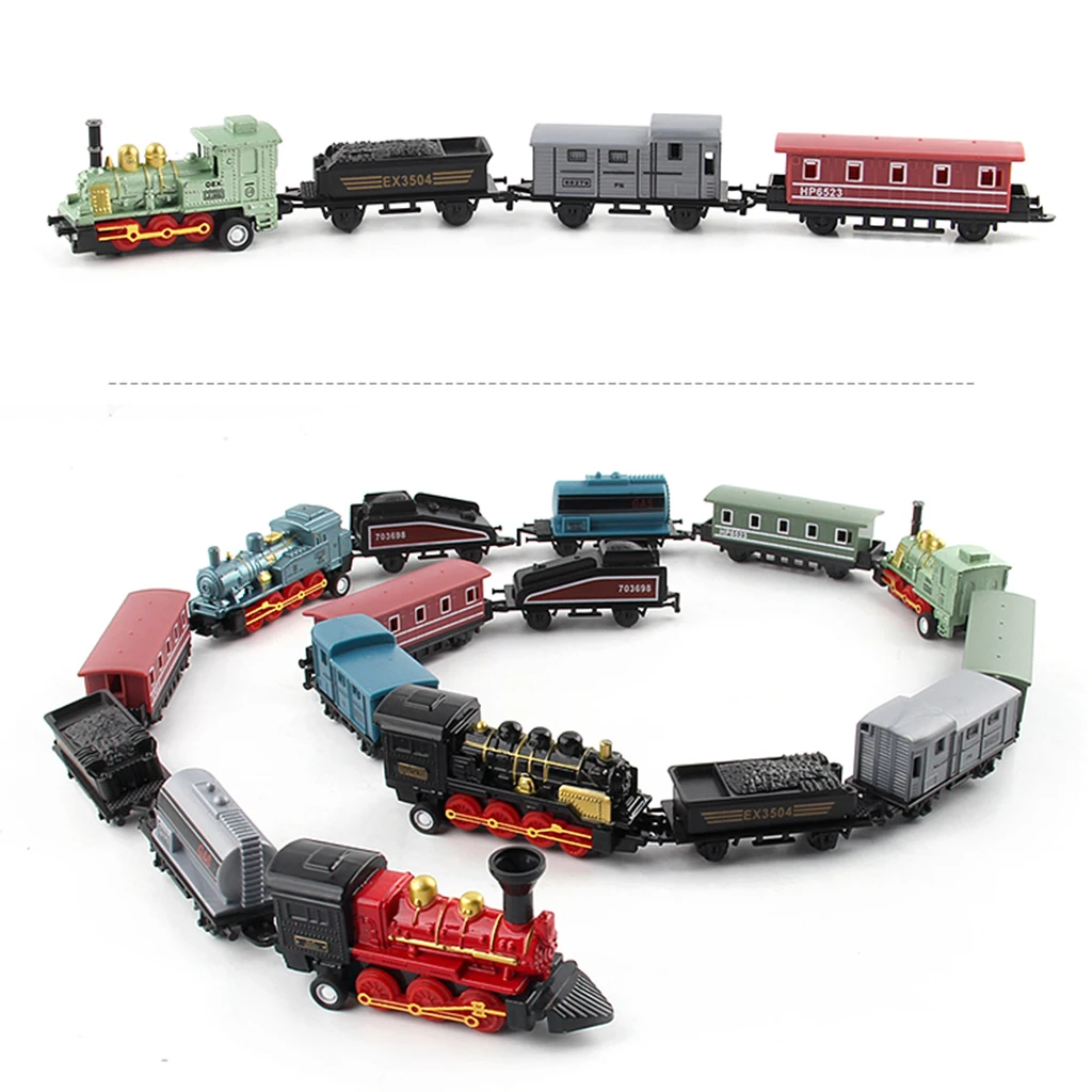 Green Mini Alloy Diecast Retro Steam Train Pull Back Car Toy Set for Kids Boys, Party Favors