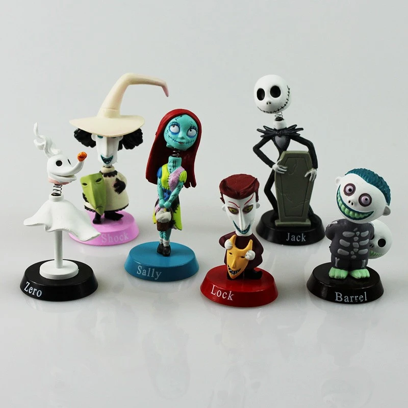 6pcs Set The Nightmare Before Christmas Henry Selick Clay Animation Jack Sally Shock Zero Head Knock Bobble Head Figure Toys Figure Toy Nightmare Beforejack Sally Aliexpress