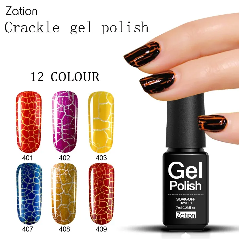 Zation Photography Crack Nail Gel Top Base Coat Metal Crackle Gel Polish Lacquer Cracking Primer