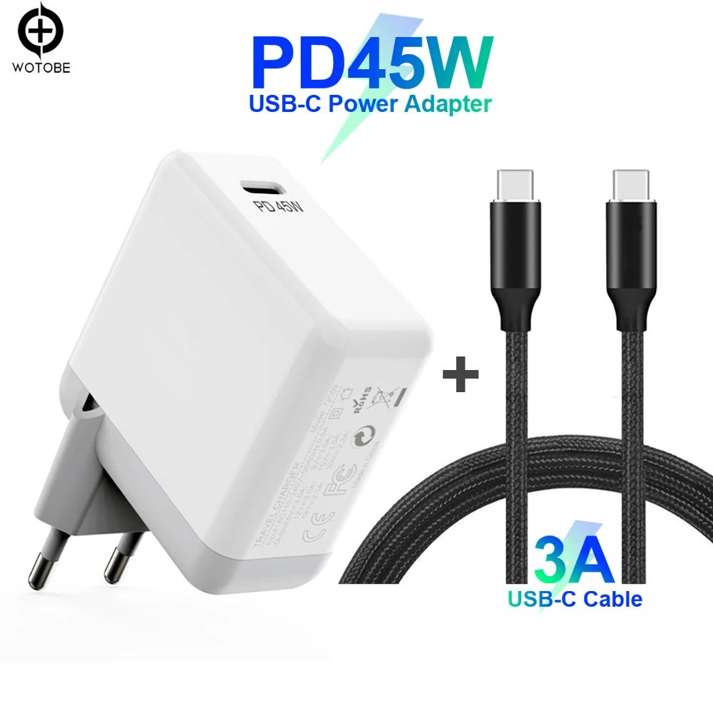 PD 45W QC3.0 зарядное устройство адаптер питания TYPE-C usb-c тканый кабель для передачи данных, для xiaomi MacBook/DELL XPS 12/13/Samsun/Pixel XL iPhone 11/X