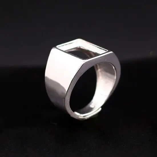 

925 Sterling Silver Men Ring 10x14mm Princess Cabochon Semi Mount Engagement Ring White Gold Color Fine Jewelry Adjustable