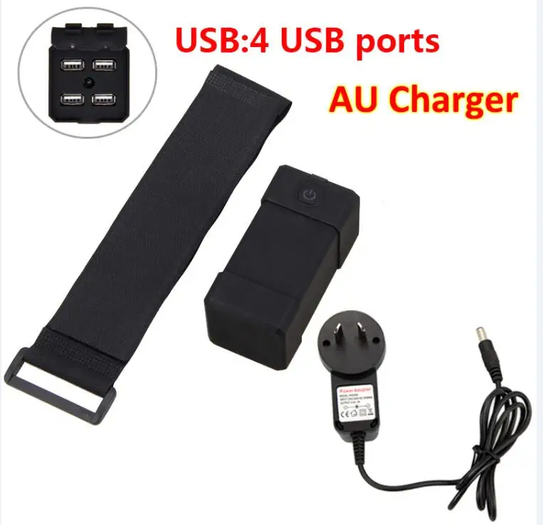 AU Charger Велосипедный светильник, источник питания, 12000 мА/ч, перезаряжаемый аккумулятор, 5 В, 2,1 А, 4 USB порта, внешний аккумулятор с зарядным устройством для ЕС/США/Великобритании/Австралии - Цвет: AU Charger
