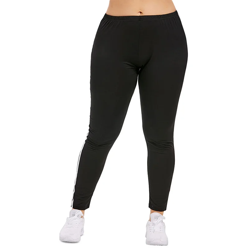 PlusMiss زائد حجم 5XL عالية مرونة الخصر طماق النساء كبيرة حجم الجانب مخطط نحيل اللياقة البدنية Leggins XXXXL XXXL XXL الرجل Jeggings