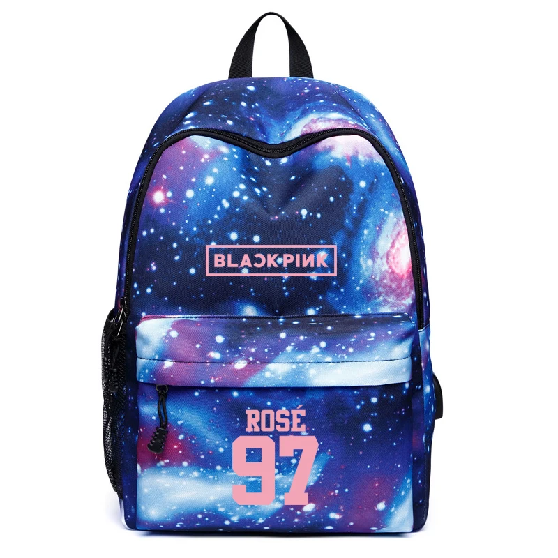 Модный рюкзак Mochila Blackpink Galaxy, школьная сумка для женщин и девочек, рюкзак для путешествий, студенческие сумки с usb-кабелем для зарядки