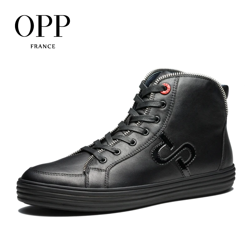 

OPP Men Boots Zip Genuine Leather Men Shoes Winter Zipper Boots Men Metal Style Shoes Ankle Boots For Men