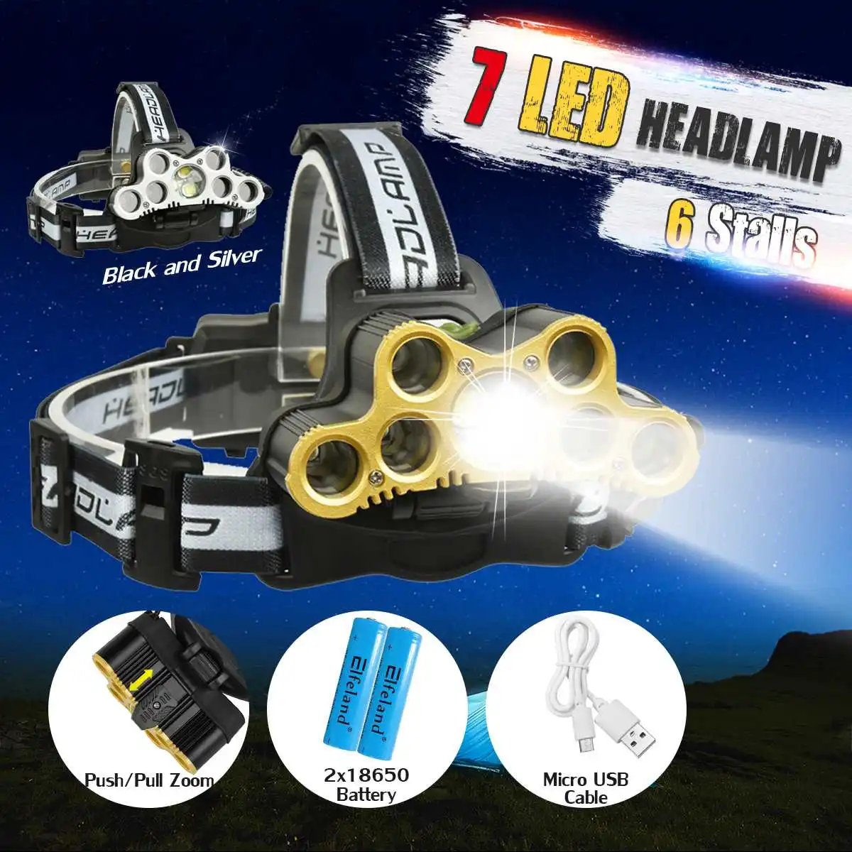 

7*t6 headlight 6 modes 250000lm LED Smuxi headlamp head light waterproof flashlight zoomable 18650 include for hunting cycling