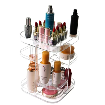 

Clear Acrylic Makeup Organizer 360 Degree Rotating Lipstick Storage Rack Adjustable Cosmetic Holder Dress Table Organizer Shelf