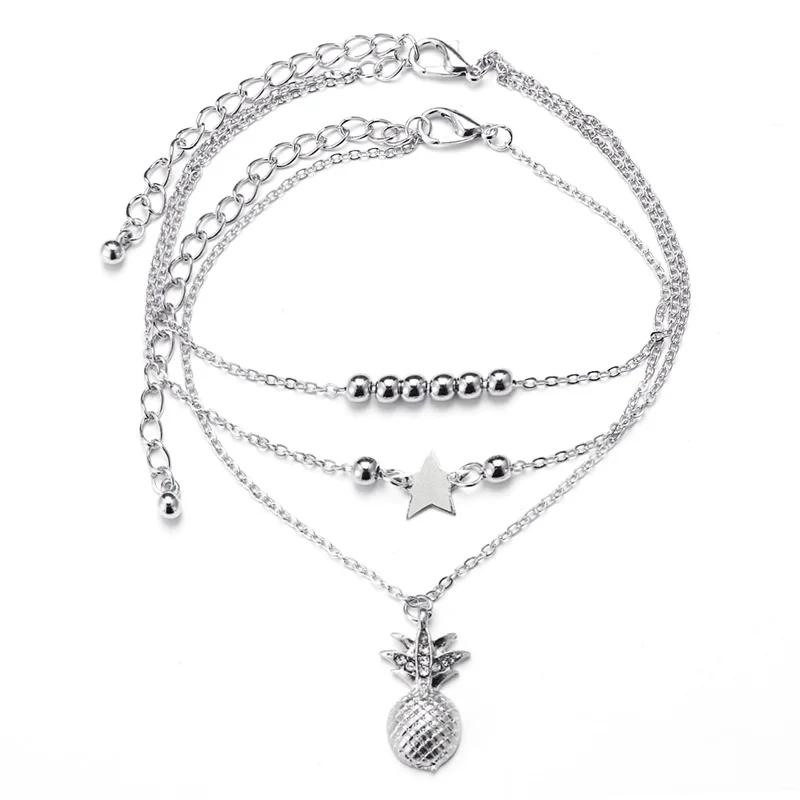 Vintage-Color-plata-oro-multicapa-pi-a-pulsera-para-las-mujeres-Boho-Luna-mapa-hojas-cuentas