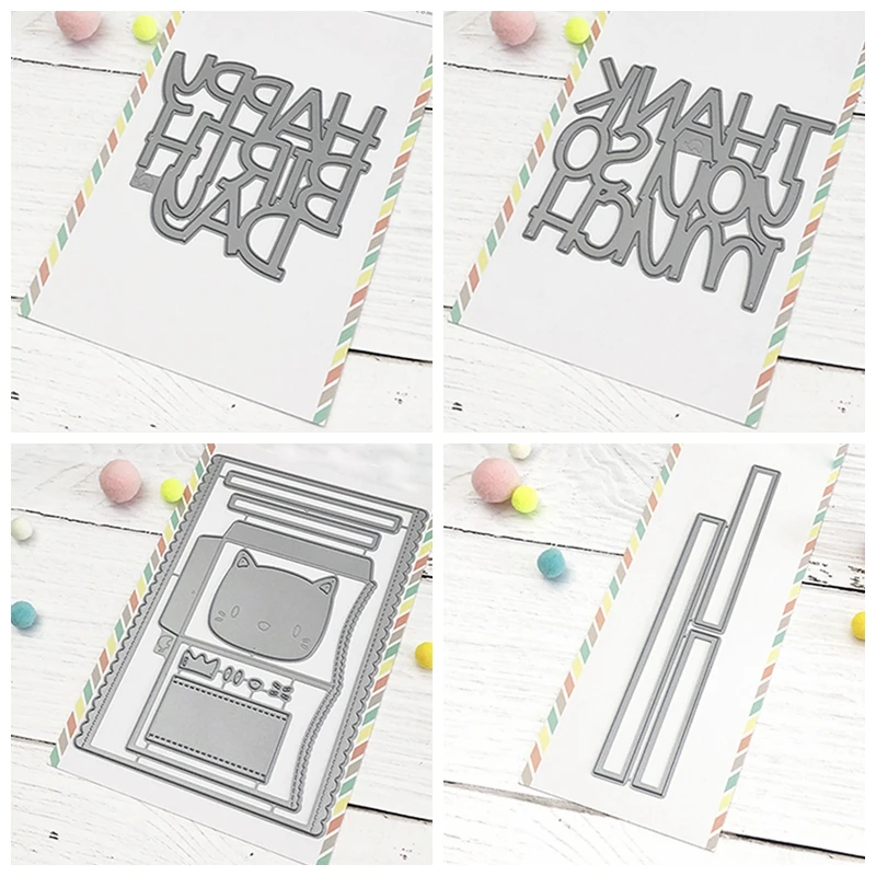 

Note Banner Cat Happy Birthday Letter Metal Cutting Dies Stencils for DIY Scrapbooking Decorative Embossing Crafts Die Cut