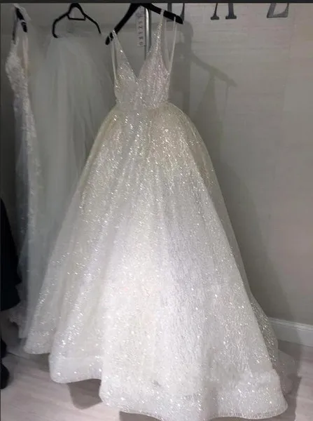 Блестящие сверкающие Свадебные платья сексуальные с открытой спиной v-образным вырезом на бретельках для невесты vestido de noiva gelinlik Arabic mariee