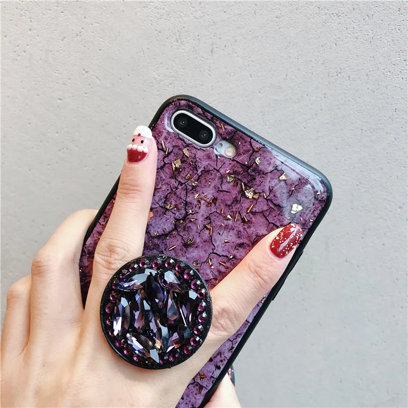 

Green emerald marble pattern diamond extension bracket shiny silicone cover case for iphone MAX XS XR 6 S 7 8 plus X phone cases