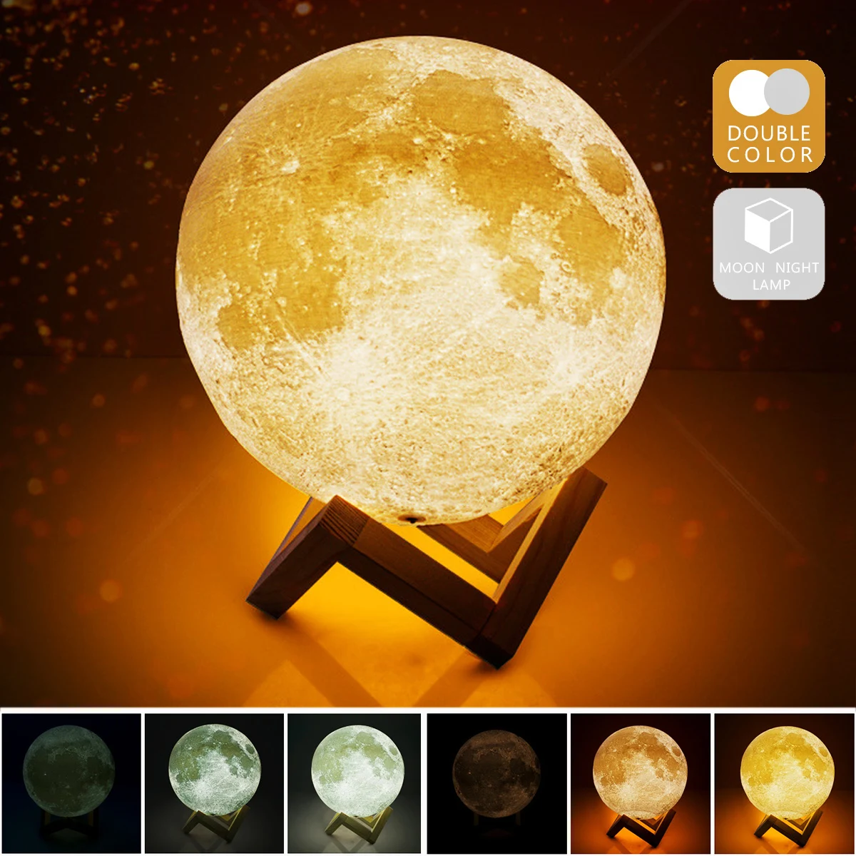 

8cm/10cm/15cm LED Night Light 3D Print Moon Lamp Colorful Change Touch Control USB Rechargeable Creative Gift Moon Lights