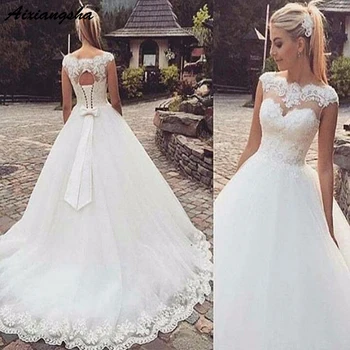 

Cap Sleeve Bohemian Wedding Dresses Plus Size Custom-Made A-Line Vestido De Noiva Open back Wedding Dress Custom made size