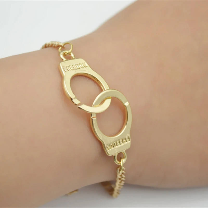 Trendy Handcuffs Bracelets For Women Fashion Carved FREEDOM Couples