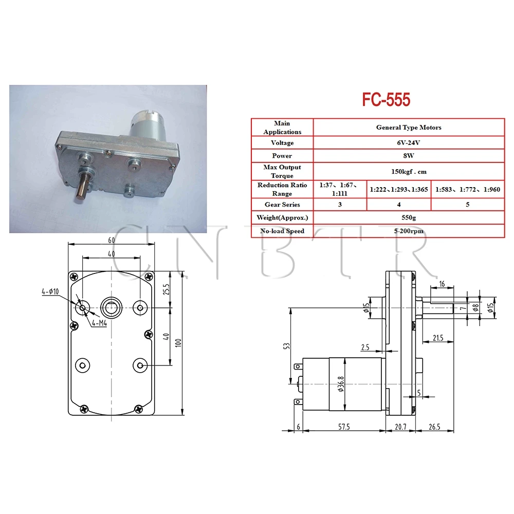 CNBTR Электрический высокий крутящий момент квадратный редуктор Мотор DC 12V 5RPM серебристый металл