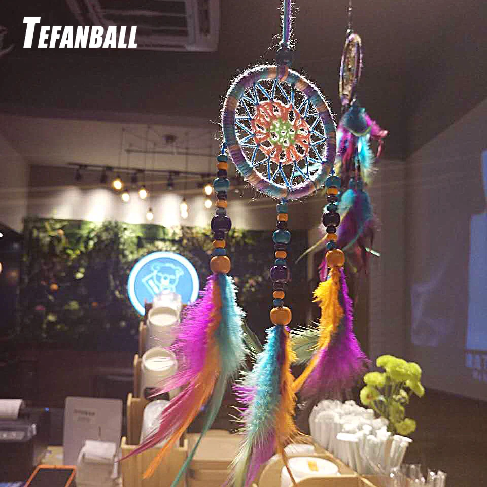 

Car Handmade Dream Catcher Colorful Feather Hanging Pendant Home Hanging Decor Dream Catcher Ornament craft gift