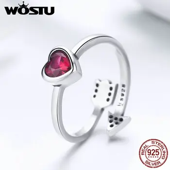 

WOSTU Luxury Wedding Ring Real 925 Sterling Silver Red Zircon Hearts Of Love Open Ring For Women Anniversary Jewelry Gift FIR436