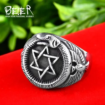 

Hexagon Rings with snake Stainless Steel Unicursal Hexagram Fashion Jewelry Hexagrfeel Star of David Gamino Rings for ManBR8-572