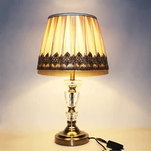 Современный классический тканевый Хрустальный Настольный светильник, винтажный E27 светодиодный, 220 В, креативная настольная лампа для чтения, прикроватная, для дома, гостиной, офиса