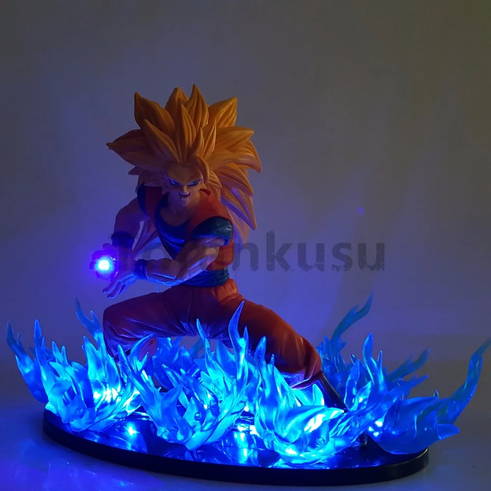 Dragon Ball Z Goku Super Saiyan 3 фигурки синий огонь светодиодные ночные светильники аниме Жемчуг дракона супер Гоку модель игрушечная Статуэтка DBZ