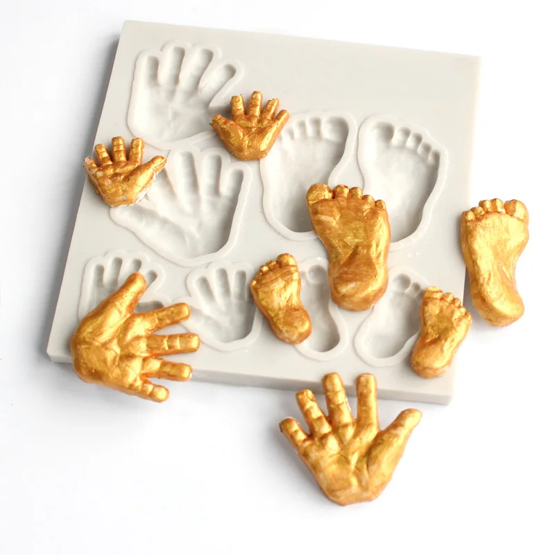 Baby hand and foot print silicone mold DIY fondant cake chocolate mold sugar dry Pez mold baking utensils kitchen accessories