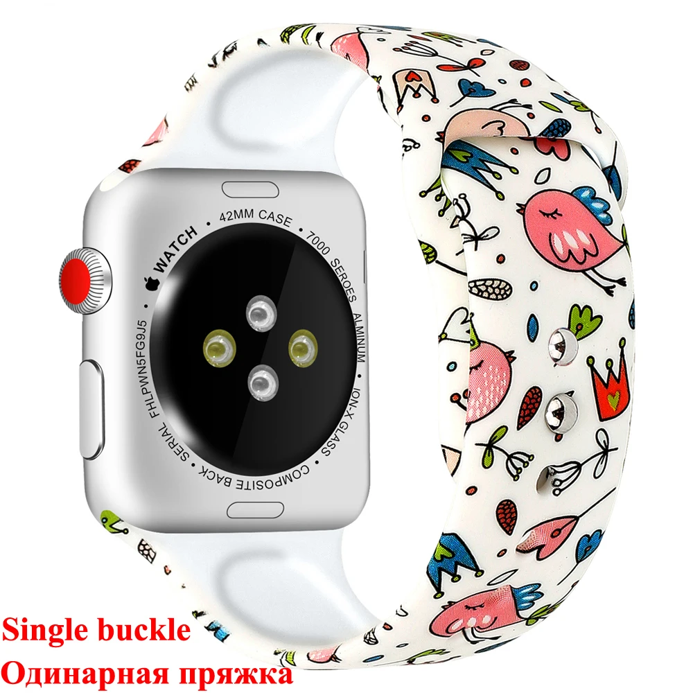 

Sport band for apple watch band 4 5 44mm 40mm iwatch 38mm 42mm band silicone Printing bracelet apple Watch 4 3 2 1 Accessories