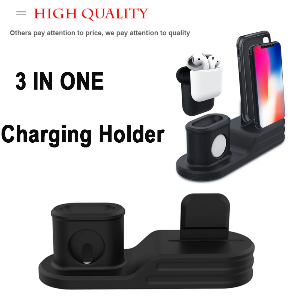 

Silicone 3 in 1 Charging Dock Holder For Iphone X Iphone 8 Iphone 7 Charging stand Dock Station For Apple watch Airpods dropship